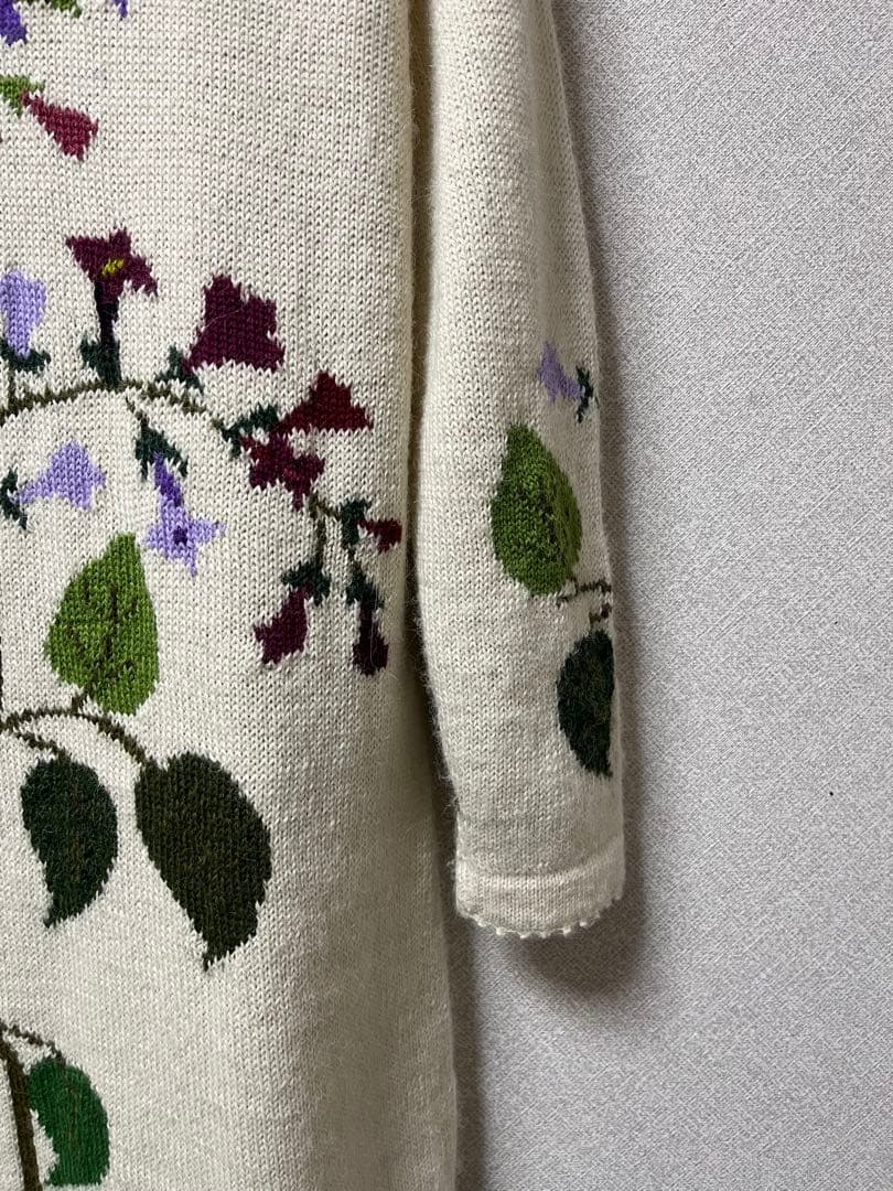  Alpaca ロイヤルアルパカ　花柄刺繍 ロングカーディガン S