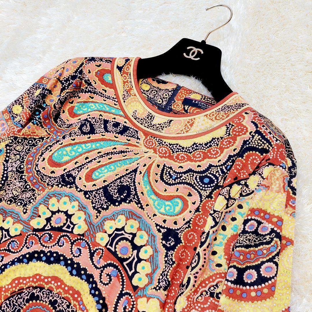 【美品】LEONARD レオナール　カットソー　大きいサイズ　シルク　ペイズリー