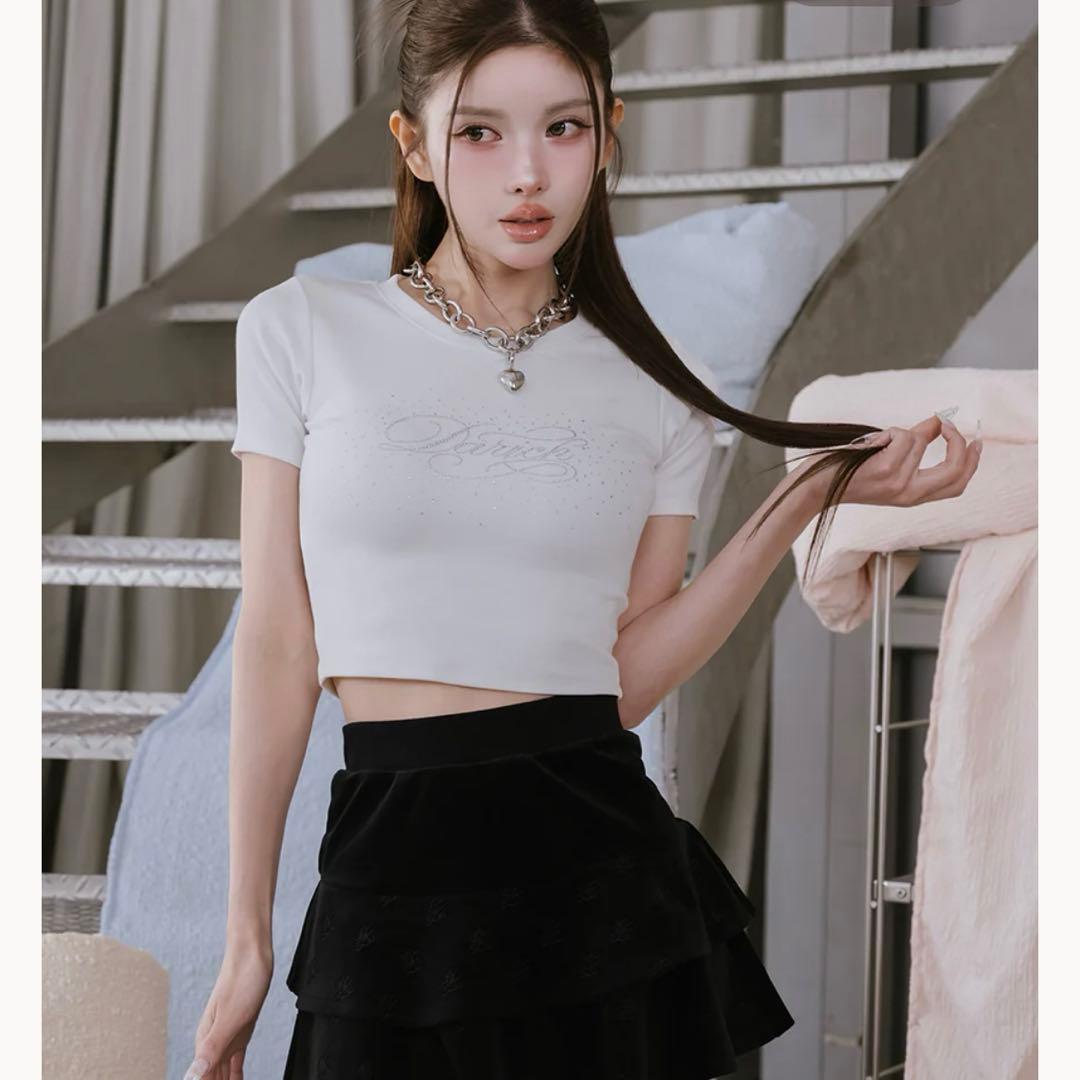 darich ダーリッチ ロゴビジューエンジェルモチーフTシャツ WHT