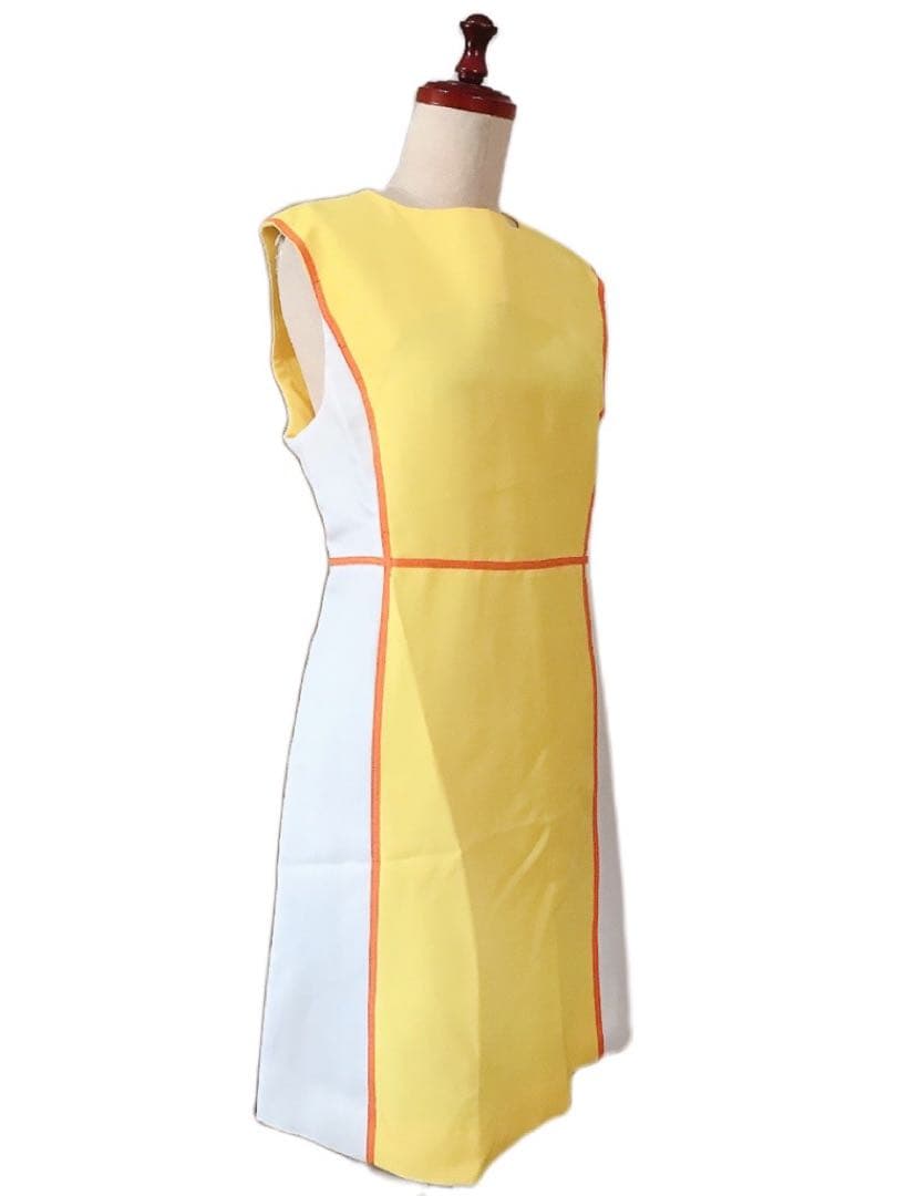 【1970s vintage】バイアスカラー黄色ワンピースモッズレトロポップ