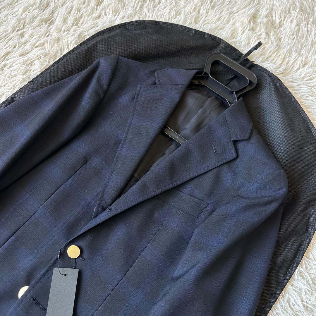 新品未使用✨紺ブレ　HILTON　カノニコ生地　金ボタン　チェック　青　段返り