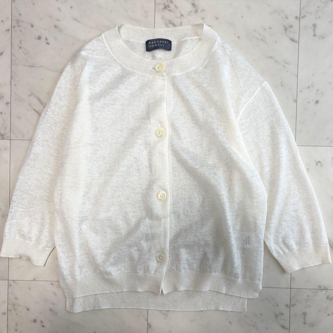 極美品 マーガレットハウエル 24SS リネンカーディガン七分袖 ホワイト