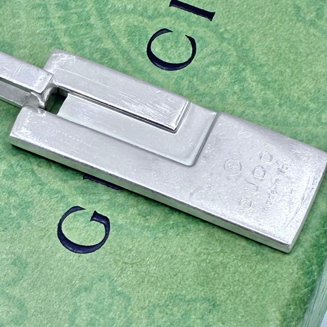 【美品】グッチ　Gプレート　スクエア　ネックレス　シルバー　社外チェーン