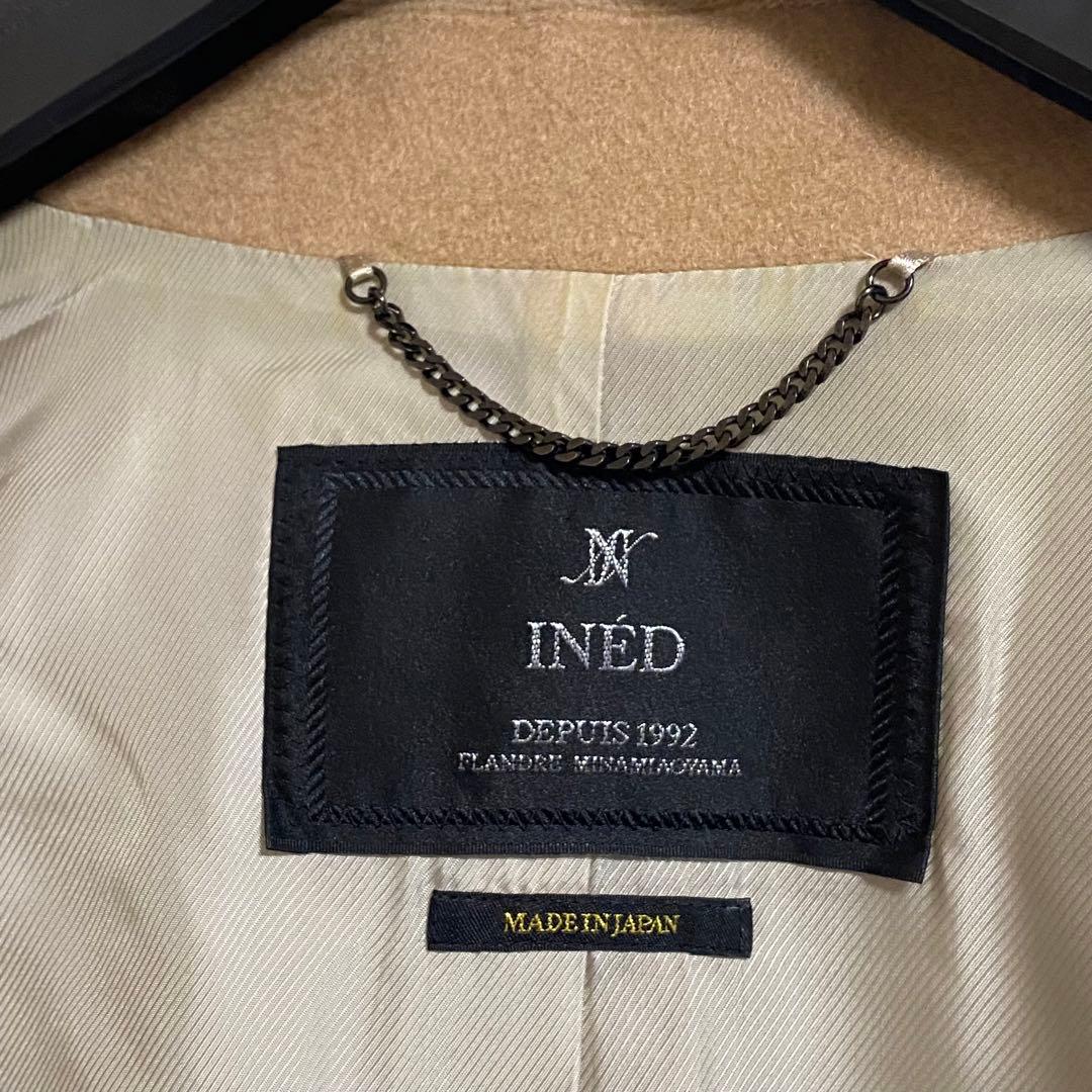【美品】INED　カシミヤ100％　ロング　チェスターコート　裏レース　ベージュ