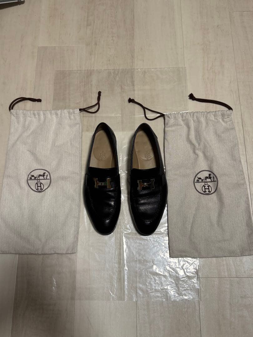 HERMES エルメス モカシン パリ 黒 ブラック ローファー サイズ42