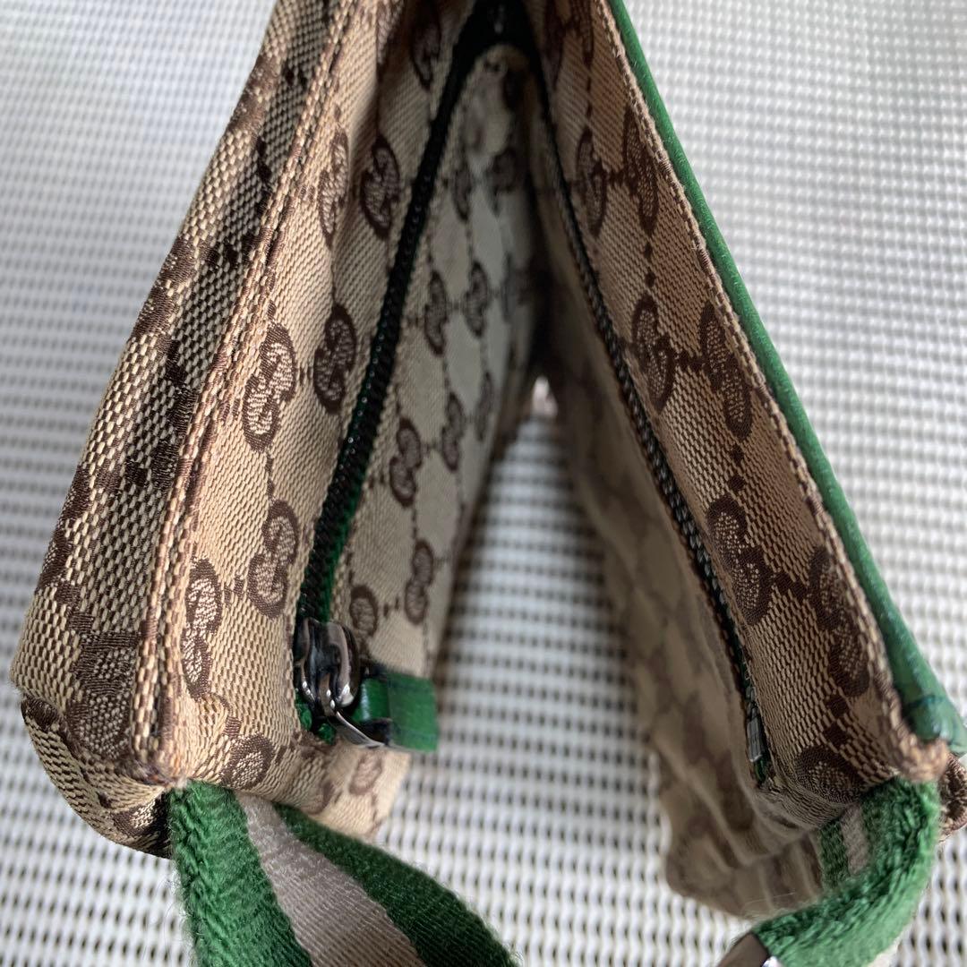 GUCCI グッチ　ウエストポーチ　GGキャンバス レザー　グリーン