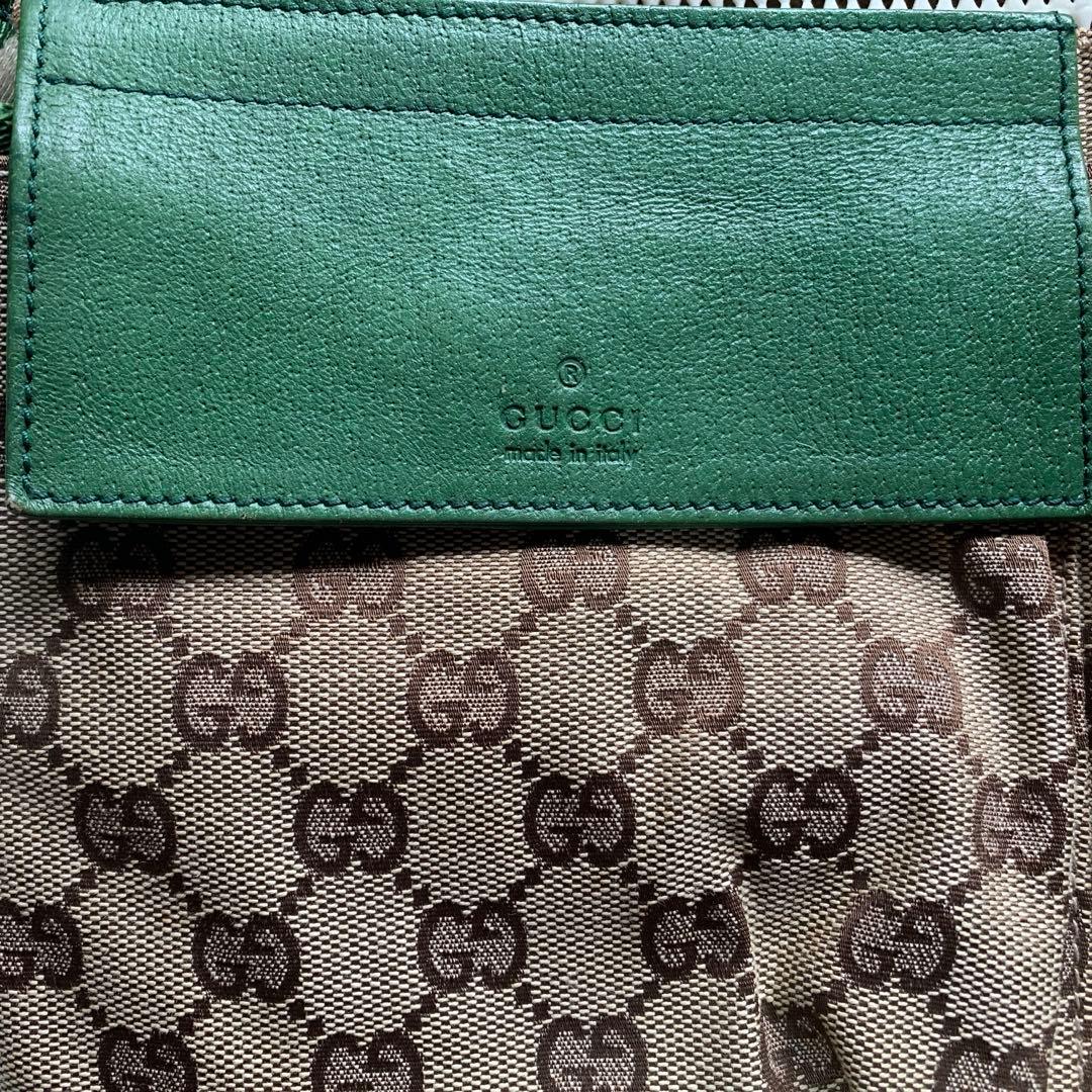 GUCCI グッチ　ウエストポーチ　GGキャンバス レザー　グリーン