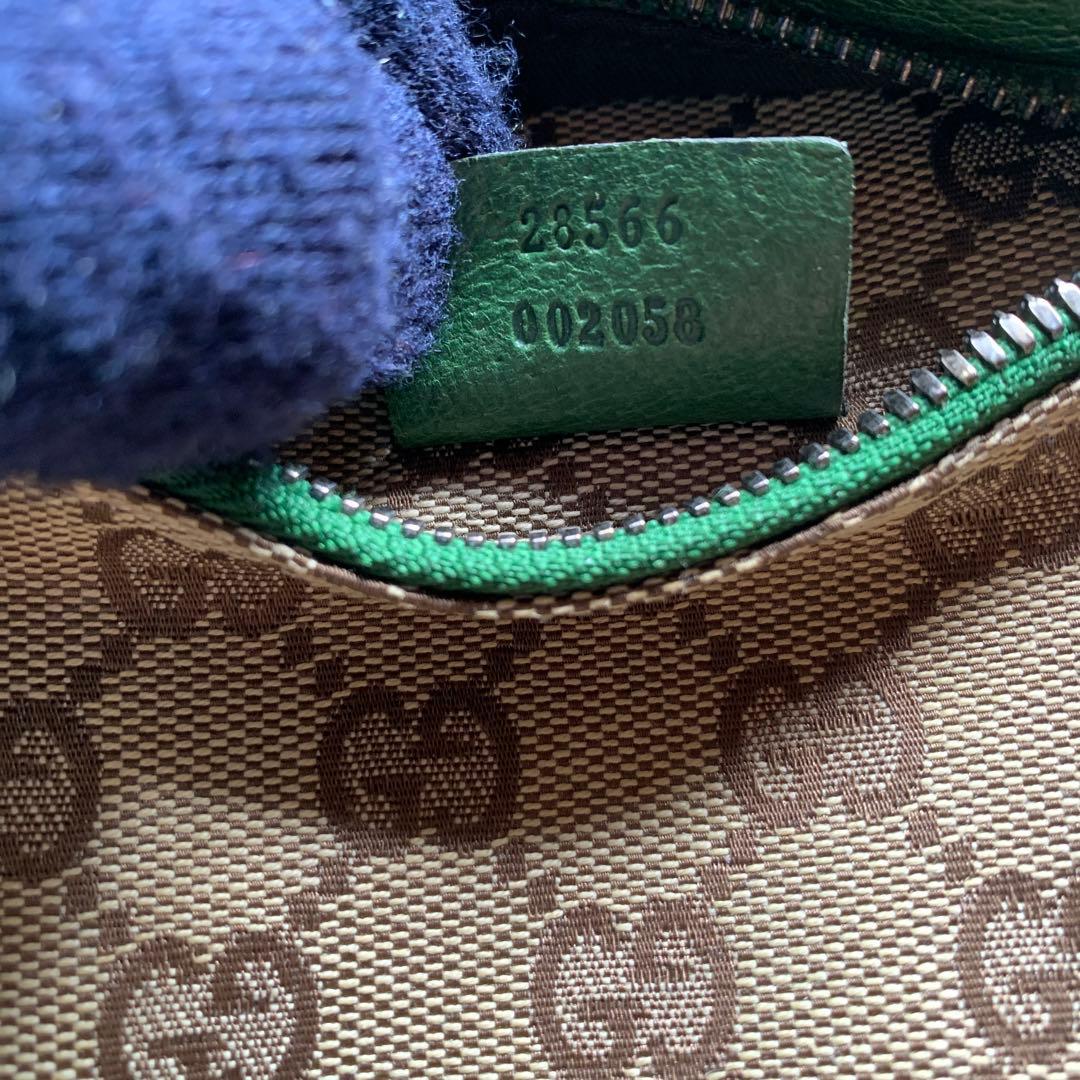 GUCCI グッチ　ウエストポーチ　GGキャンバス レザー　グリーン