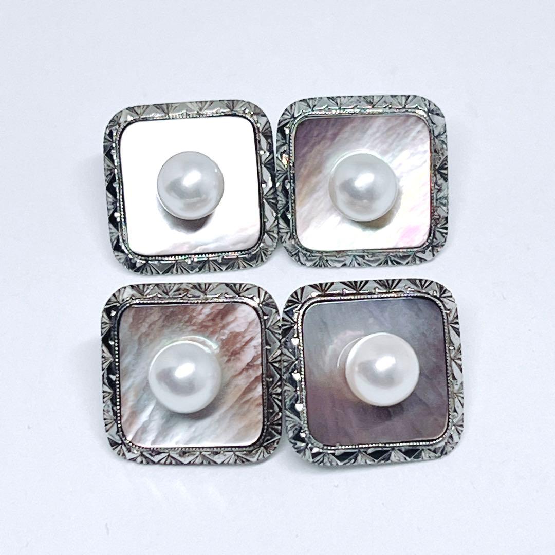 MIKIMOTO パール 彫刻　スクエア型　カフリンクス カフス　シェル