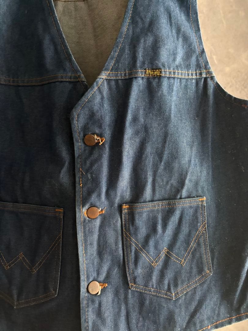 『vintage』70s Wranglerデニムベスト　ウエスタン風　美品
