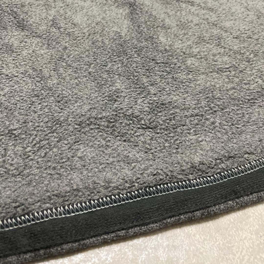 ノースフェイスニットフリースベスト 裏ボア刺繍ロゴ 杏グレーXL古着