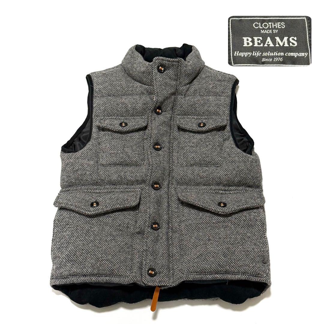 【美品】 BEAMS ウール×ダウン ベスト コーデュロイ切替 グレー M