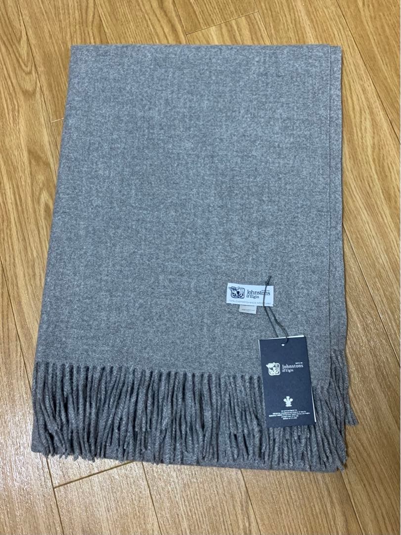 h*様 未使用ジョンストンズ　大判カシミヤ100%グレーマフラー　ストール　グレ