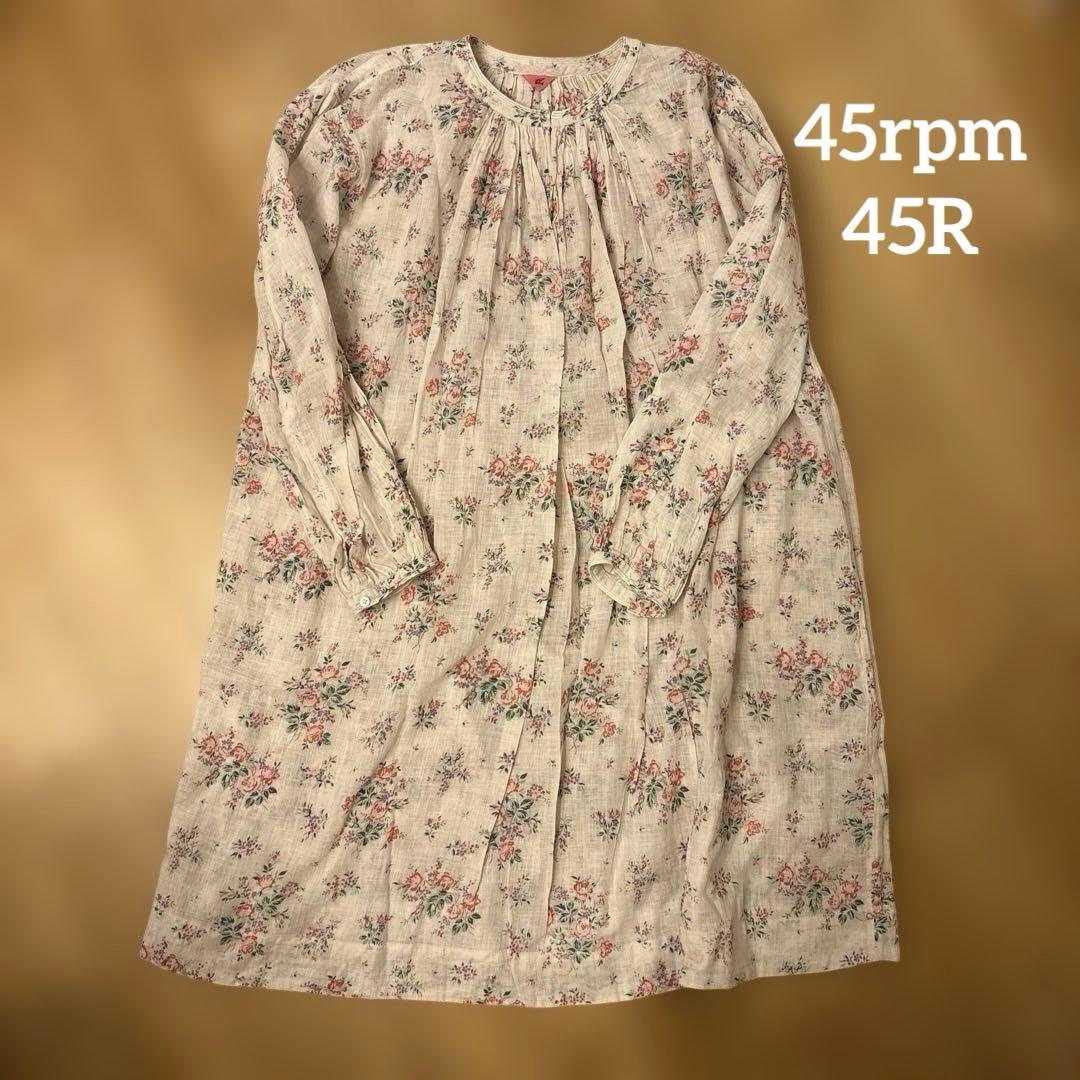 45rpm 45R 花柄コットン長袖ワンピース S チュニック　日本製