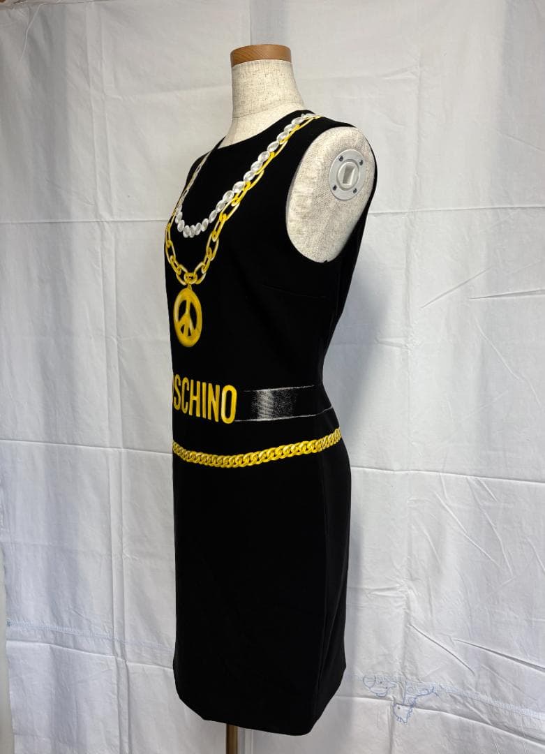 美品 MOSCHINO クチュール ワンピース ブラック×ゴールド ノースリーブ