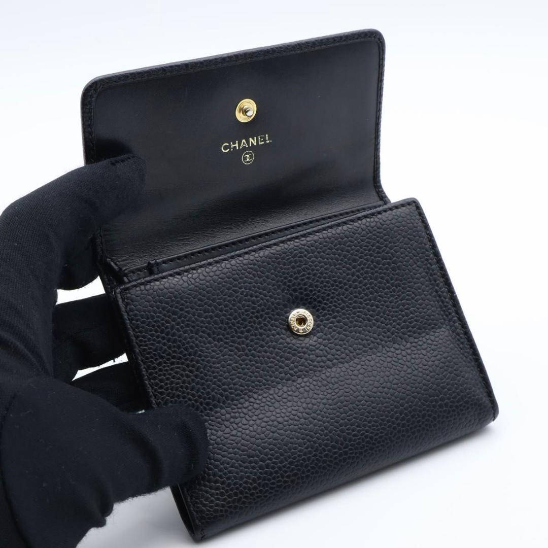 【極美品】CHANEL ココマーク　三つ折り財布　キャビアスキン　黒