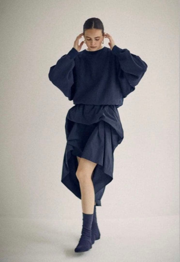 SEA TYPEWRITER DRAPE SKIRTドレープスカート/ ネイビー
