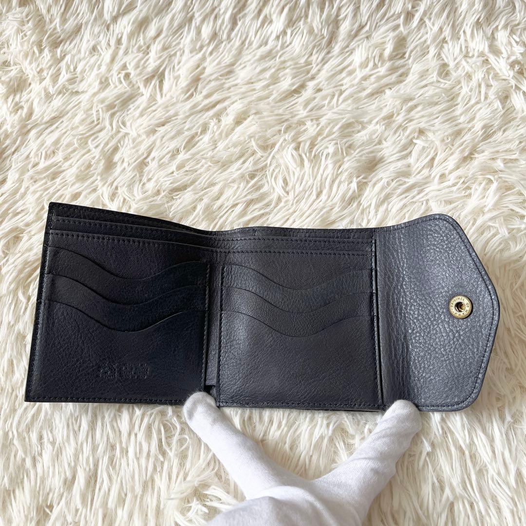 未使用級✨　IL BISONTE　がま口　三つ折り財布　ネイビー　レザー