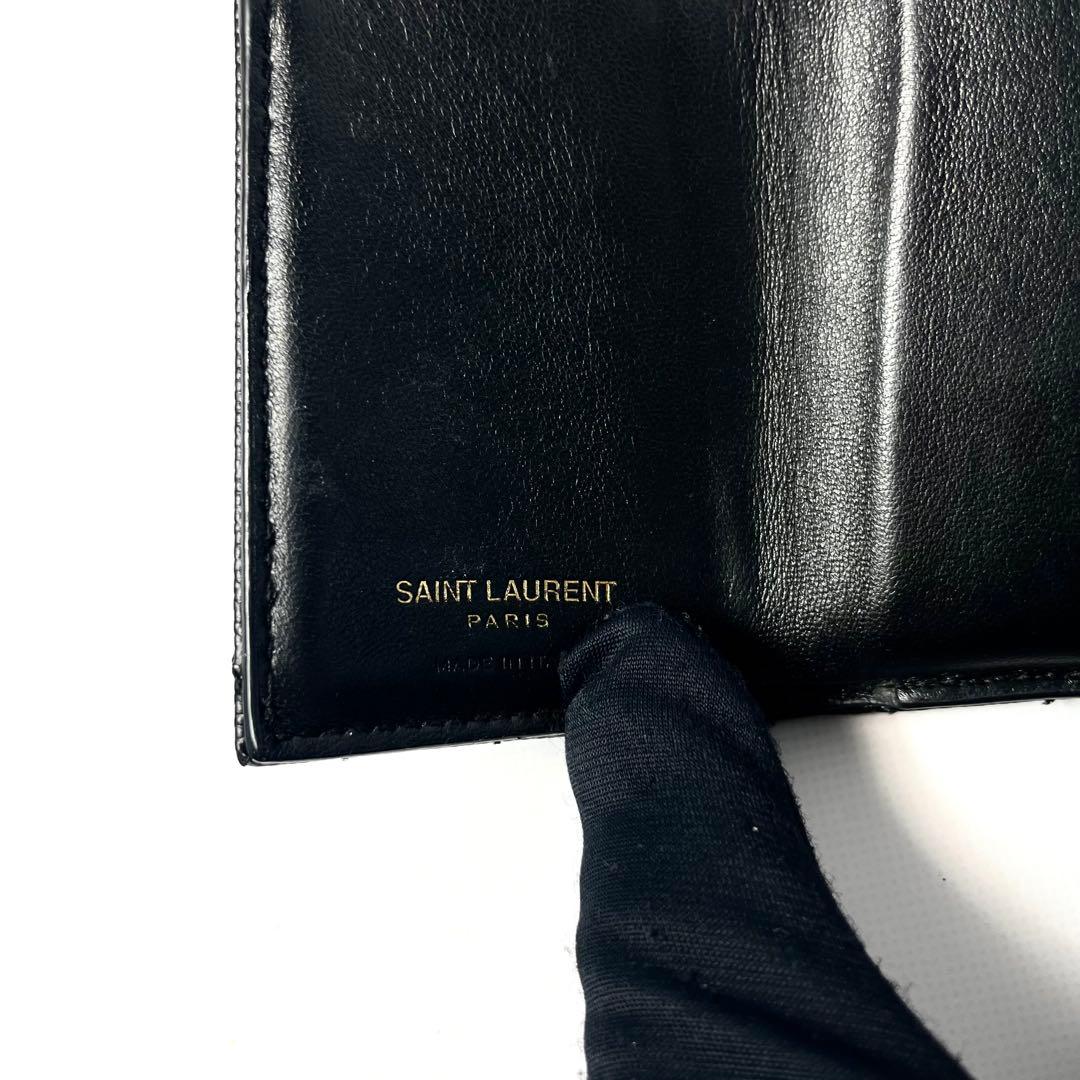 希少✨サンローラン 三つ折り財布 YSL カサンドラ キャビアスキン ブラック