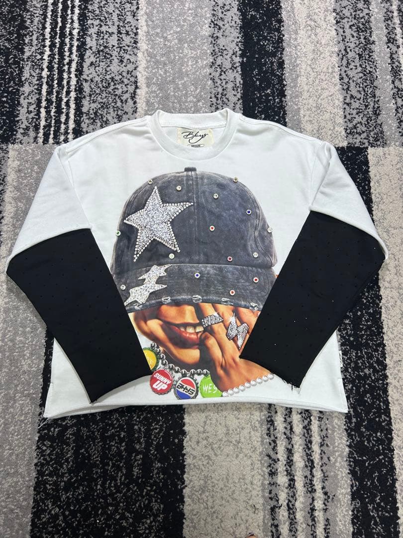 【専用】Bkys ラインストーン レイヤードロンT 白黒 完売品