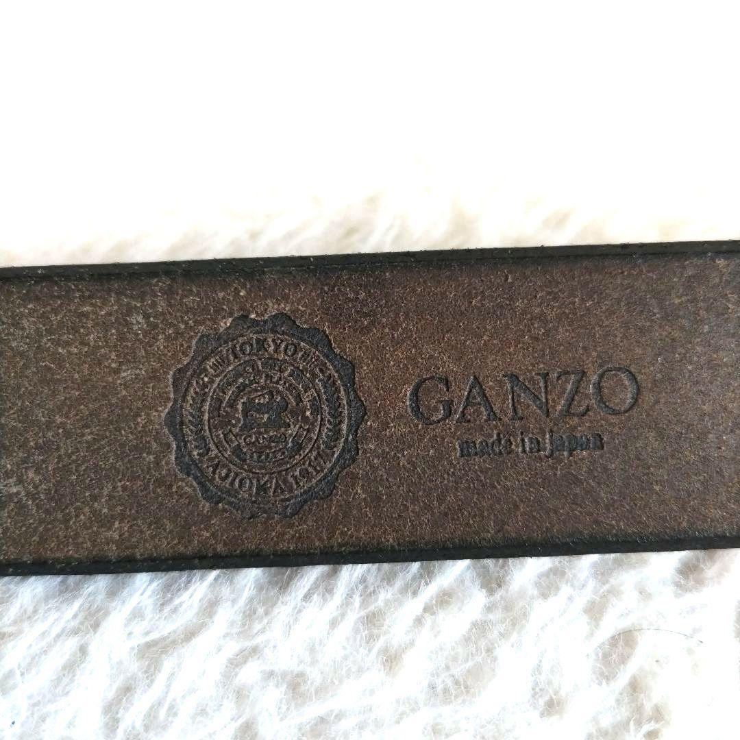 美品 GANZO ガンゾ スクエアバックル ロゴ刻印 レザーベルト ネイビー
