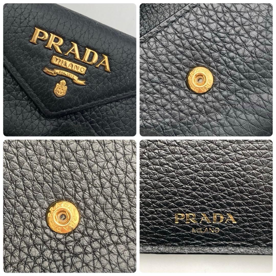 IC搭載 PRADAプラダ ヴィッテロダイノ シボ 革 レター型 三つ折り財布