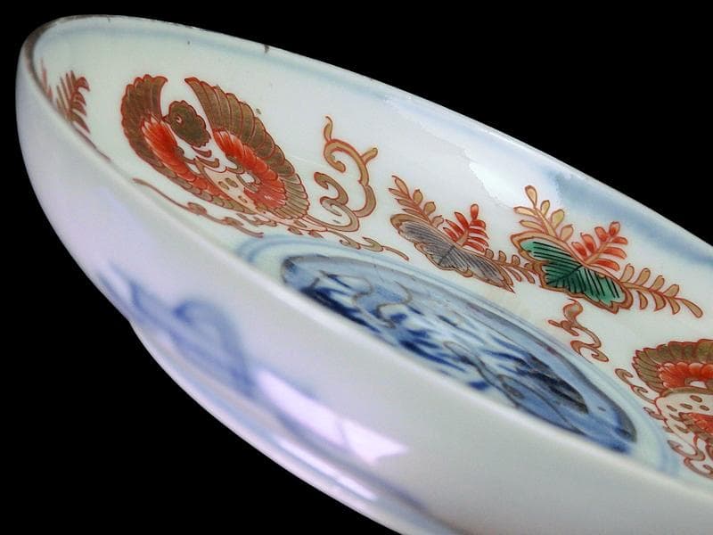 古伊万里　色絵　桐に鳳凰　団龍紋の図　４寸半皿　A809 AS-DAh