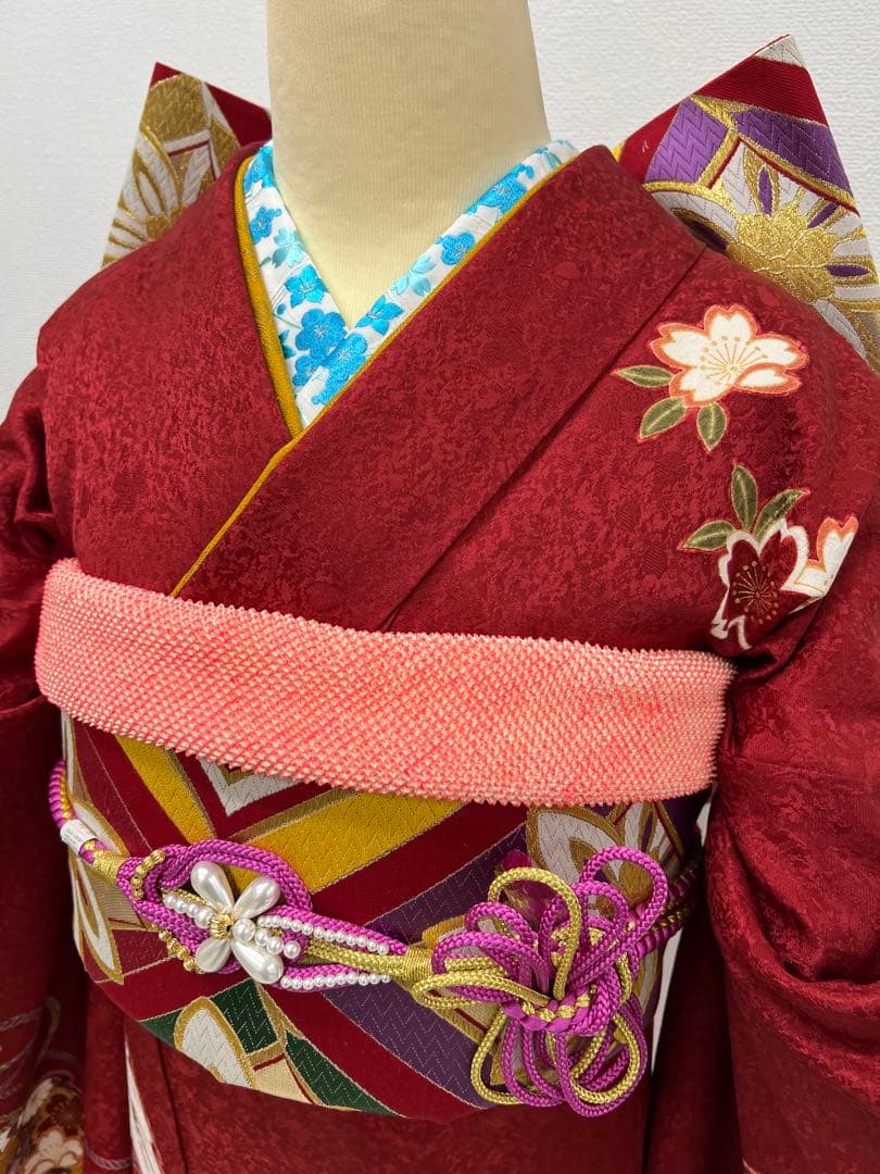振り袖　フルセット　別誂長襦袢　金彩加工　刺繍入り　成人式　重ね襟付き　781