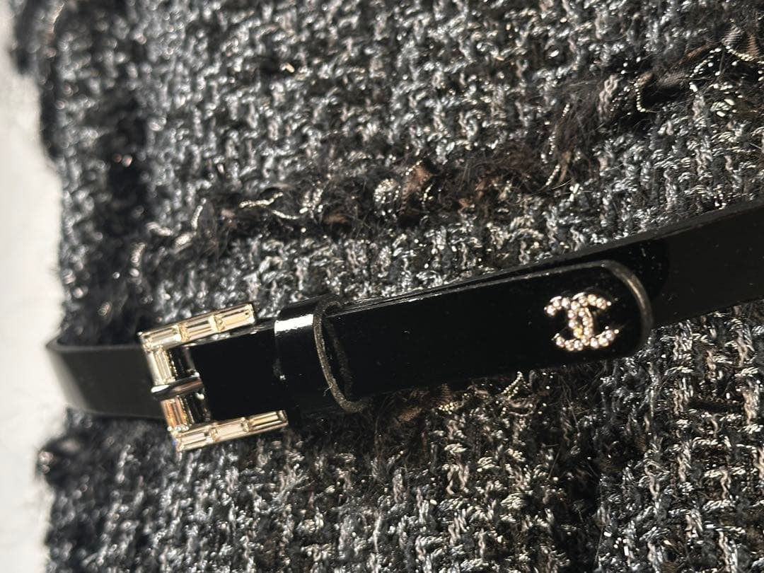 CHANEL カメリアボタンラメツイード　ワンピース　CHANELベルト付き