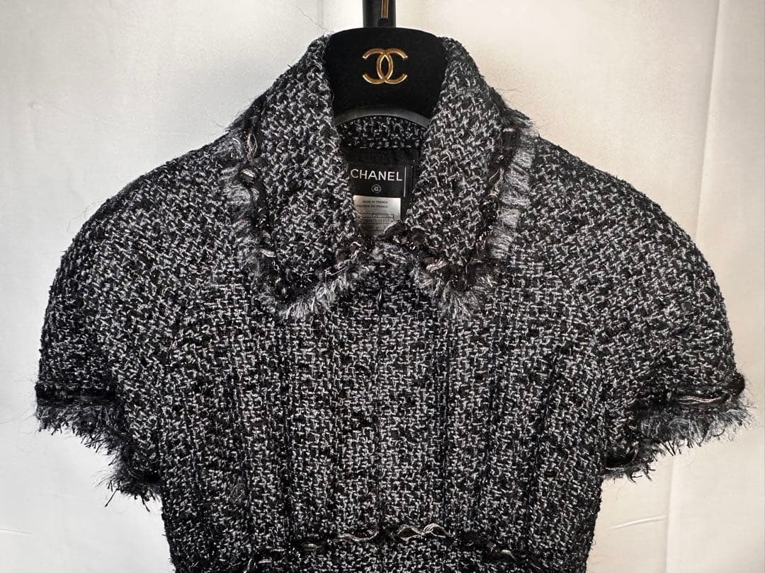 CHANEL カメリアボタンラメツイード　ワンピース　CHANELベルト付き
