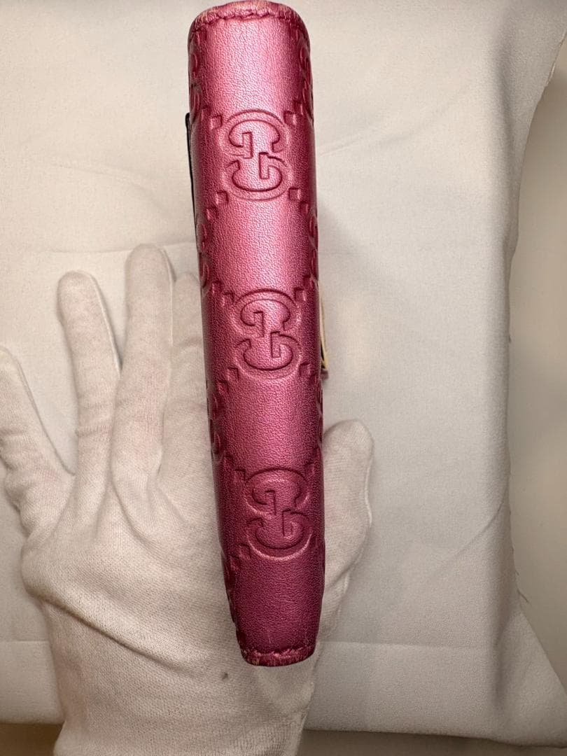 グッチ GUCCIシマ モノグラム レザー 二つ折財布 ピンク