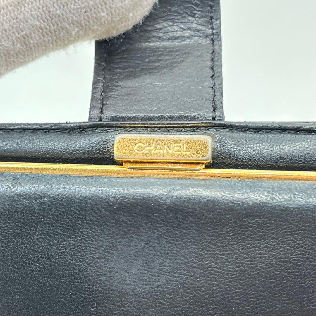 CHANEL 二つ折り財布 ココマーク キャビアスキン がま口 ブラック レザー