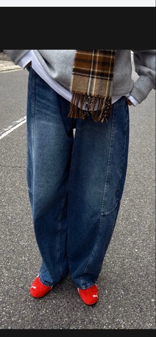パンツ nalm barrel leg wide denim vintage blue