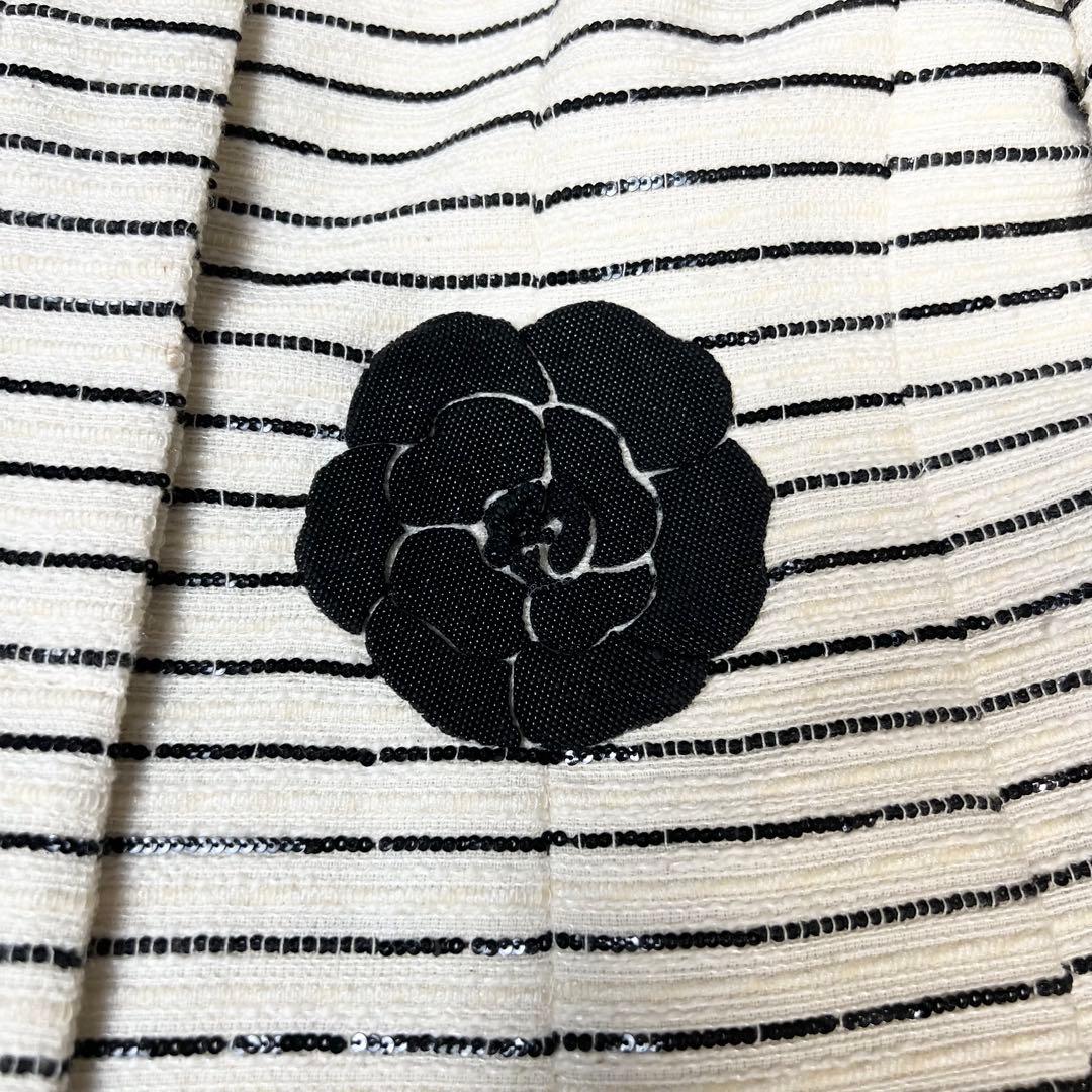 カメリア✨ CHANEL シャネル スパンコールボーダーツイードジャケット 40
