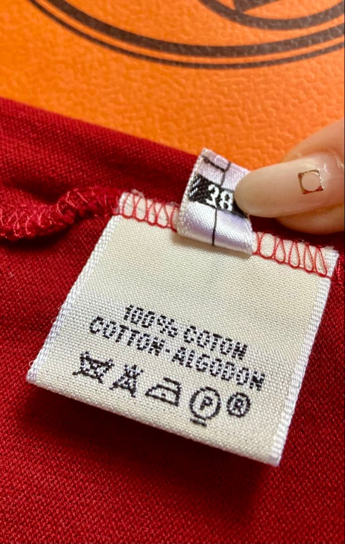HERMES H刺繍 コットン カットソー 38 ワインレッド　クリーニング済