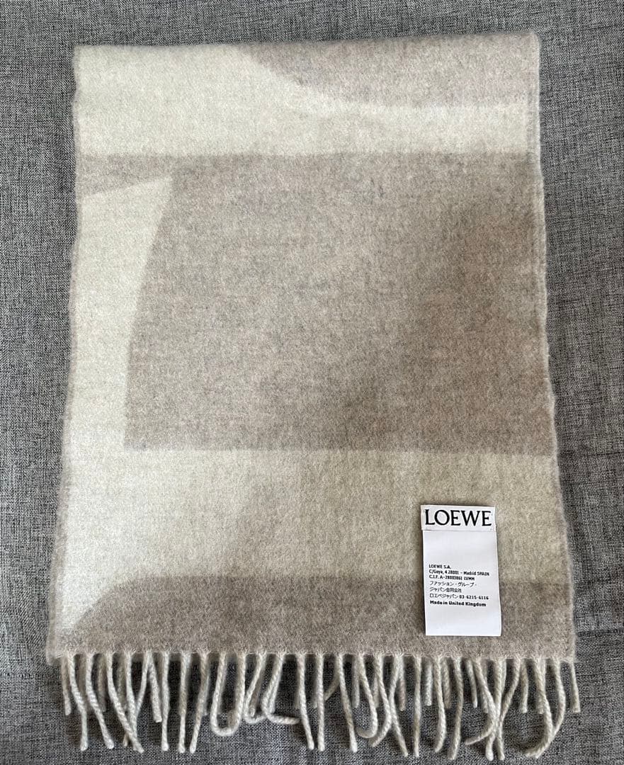 LOEWE ロエベ カシミヤ マフラー アナグラム レザーパッチ グレー