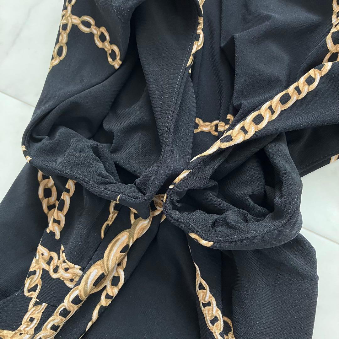 美品 ローレンラルフローレン ワンピース 鎖柄 ジャージー素材 黒