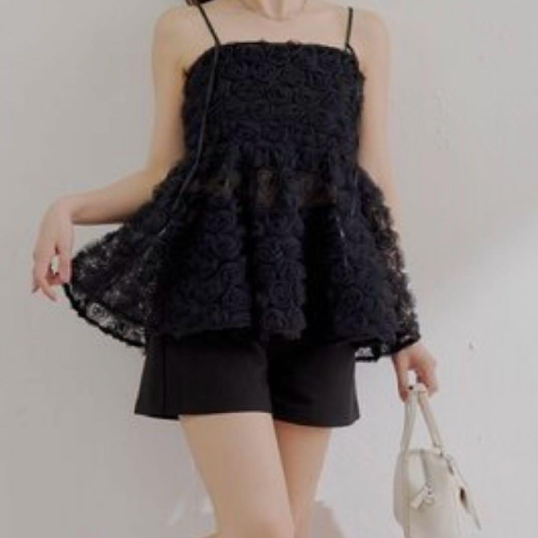 SALON by Chicoローズチュールペプラムブラウス ブラック タグ付