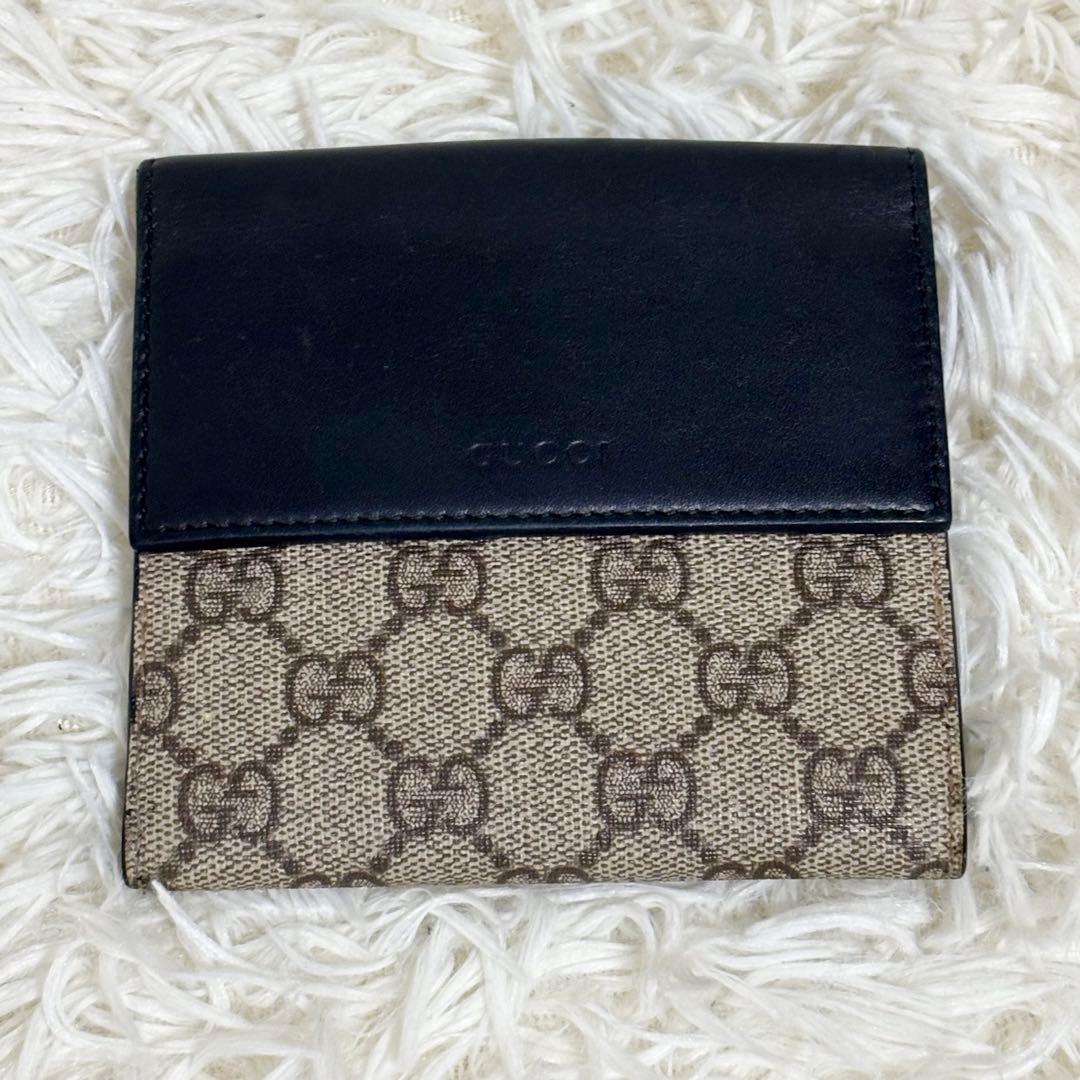 美品✨ GUCCI 二つ折り財布 GGスプリーム Wホック PVCレザー 黒