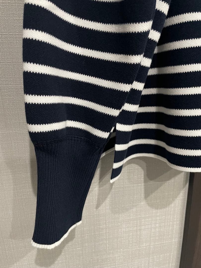 IENA ファインコットンスムースボーダーカーディガン