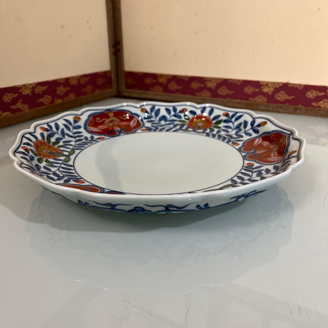 源右衛門　古伊万里風錦唐花　大皿25㎝