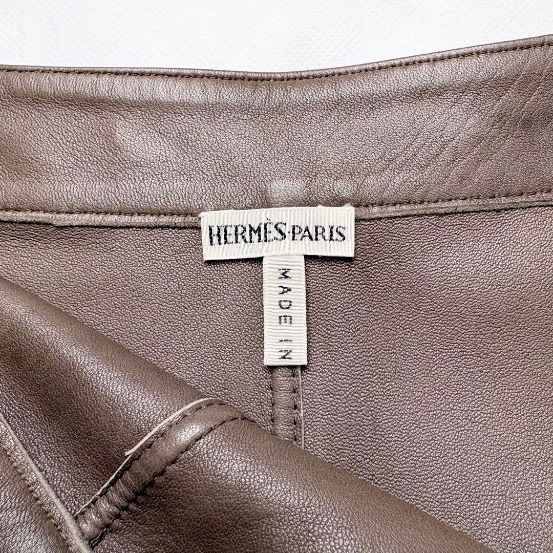 HERMES マルジェラ期 スエード ロングスカート レザープル Hボタン ラム
