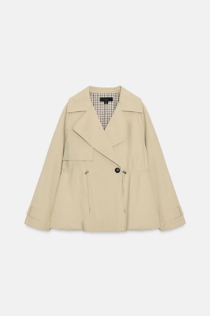 新品 ZARA 調節可能なウエスト ショートトレンチコート 色 XS