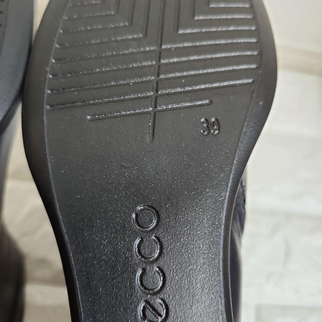 【未使用級】ECCO ブラック　レザー ショートブーツ　ウェッジソール