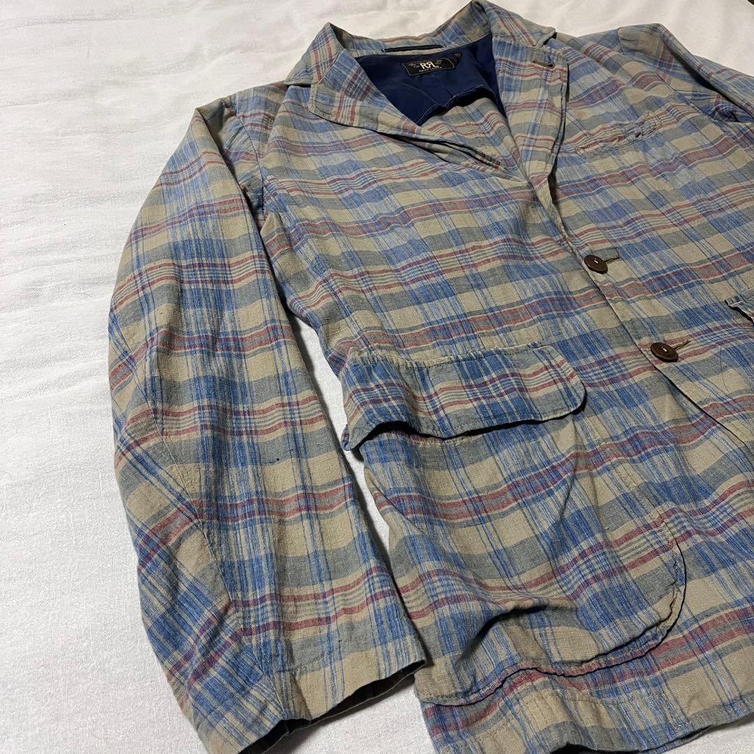 良状態 RRL チェックテーラードジャケット ヴィンテージ加工 古着 薄手