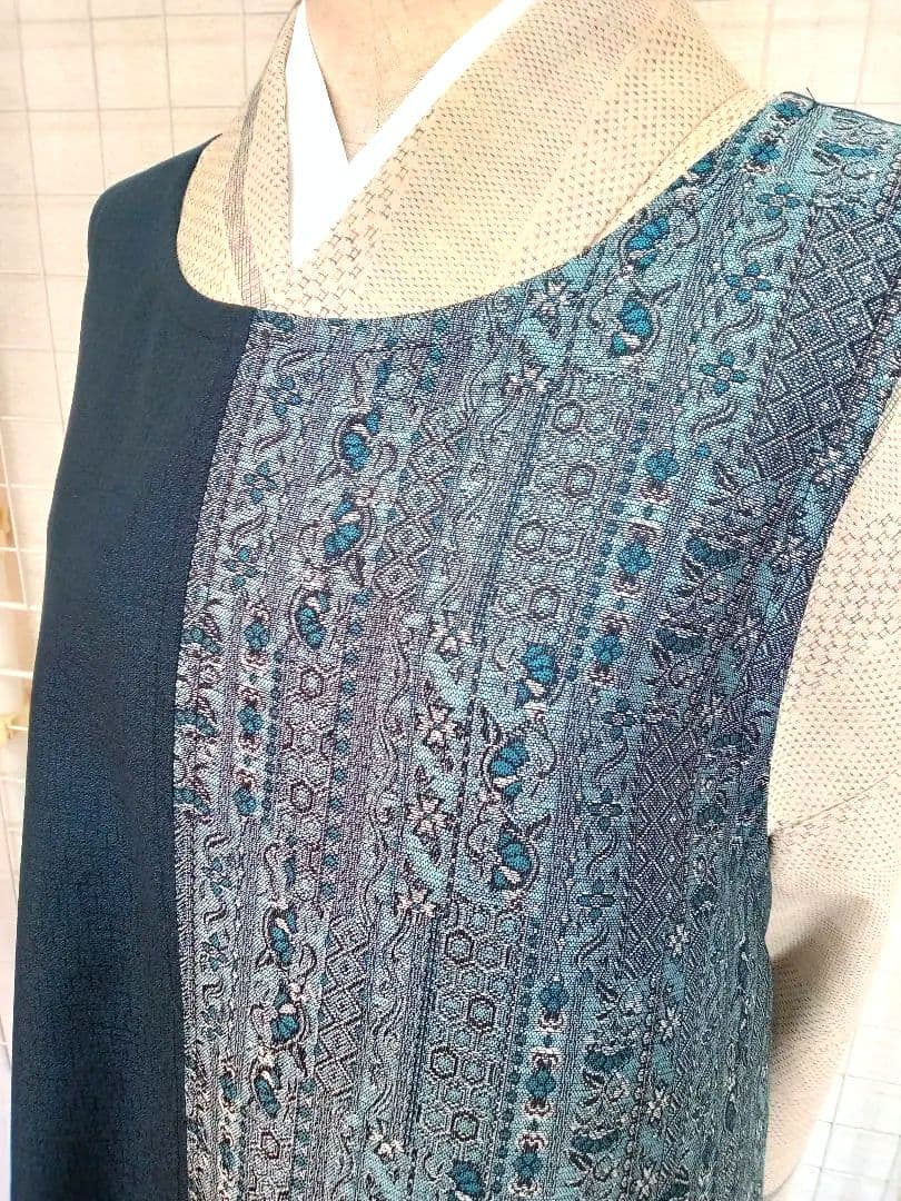 侘助　エプロンワンピース　2種のウール反物から　ハンドメイド　特注品