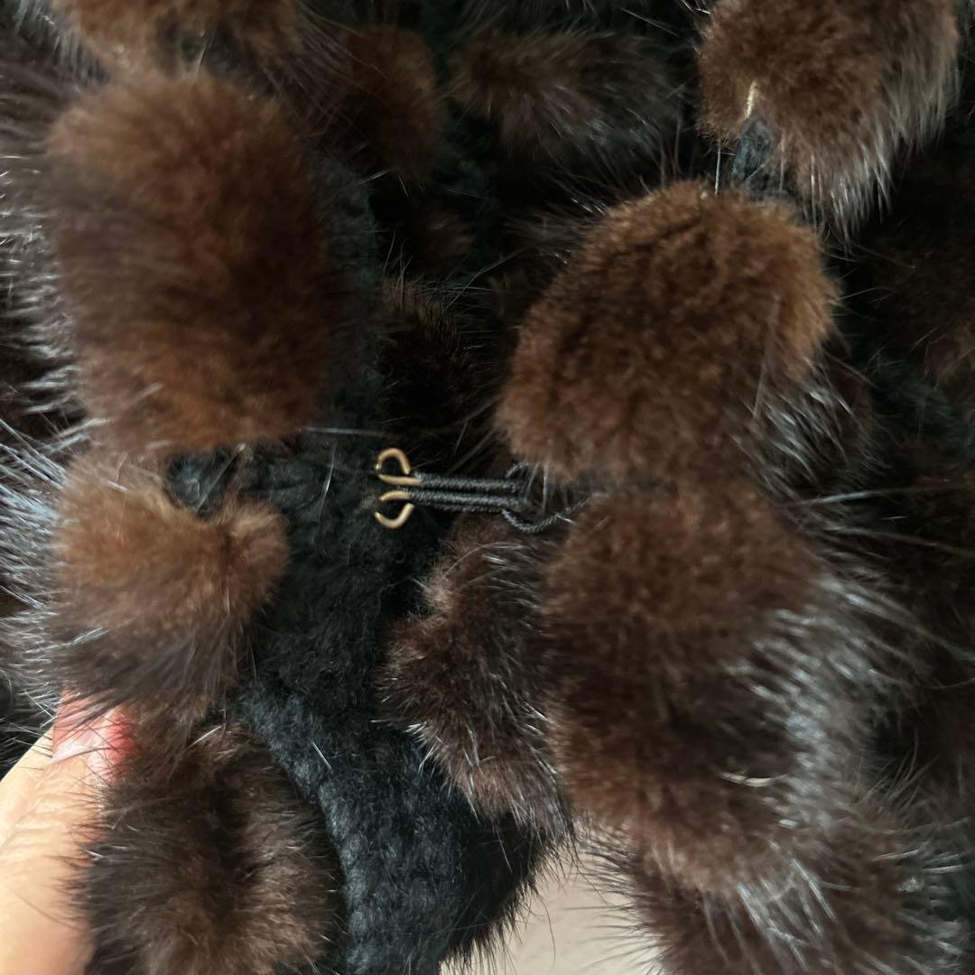 美品❣️ ブラックブラウン　ファー　パッチワークストール　マフラー