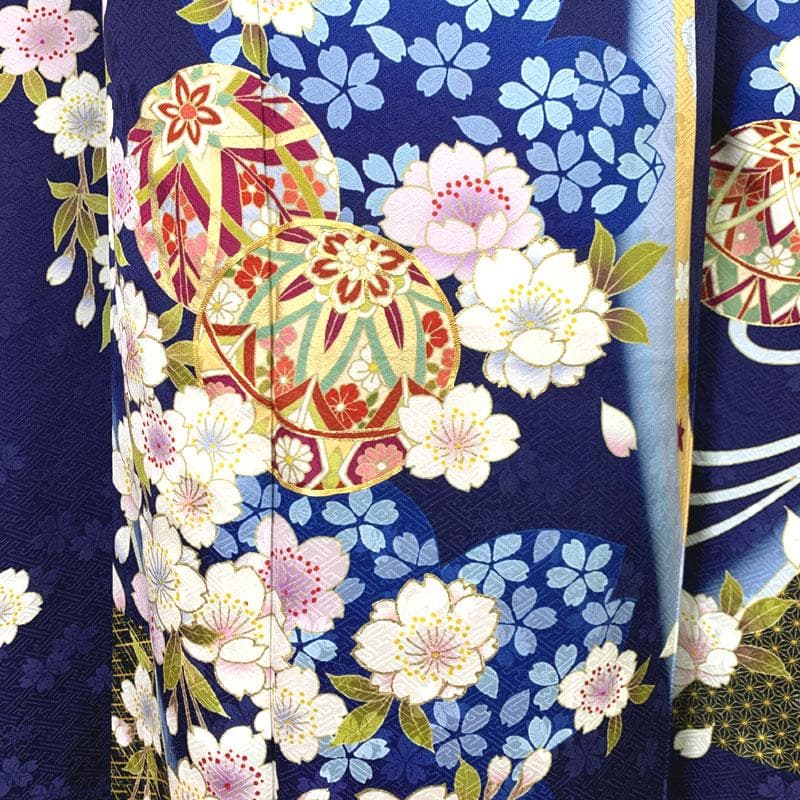 603z21〇高身長な方にも 振袖 紺色 ネイビー 金駒刺繍〇成人式 結婚式