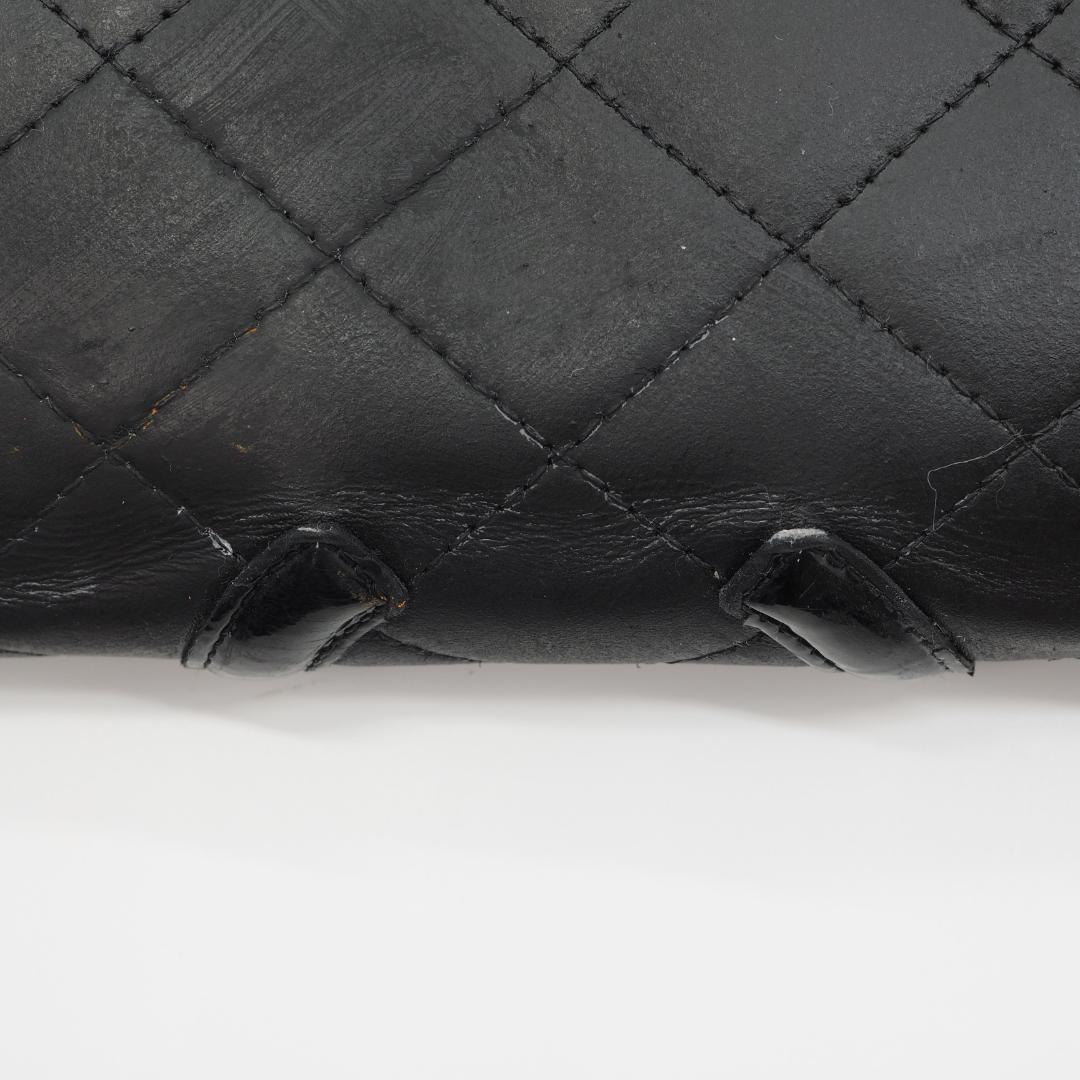 CHANEL シャネル カンボンライン ミドル 2つ折り財布 黒×ピンク