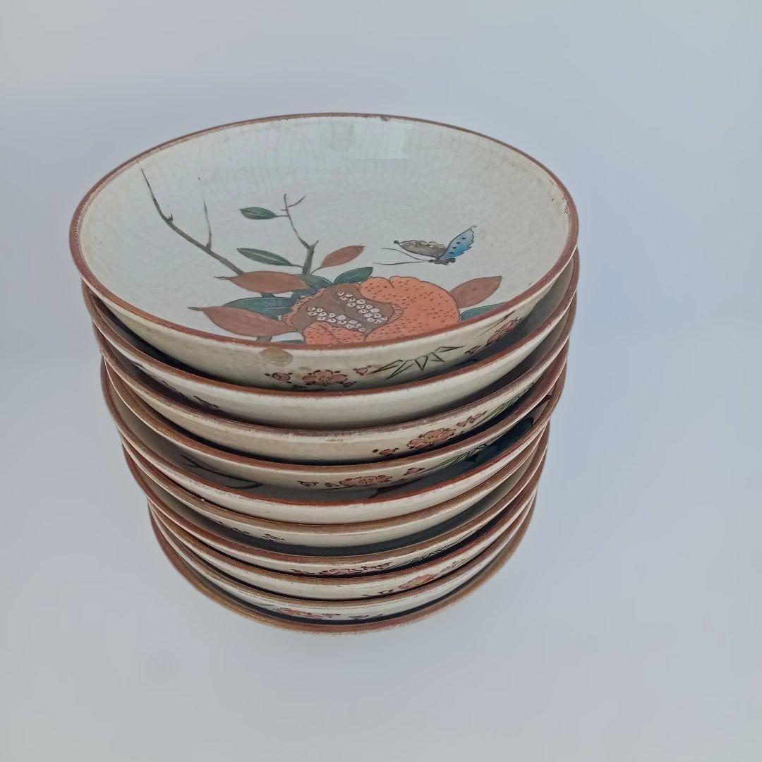 九谷(10客)　古九谷　古道具　伝統工芸　骨董品　器　小皿　浅皿　丸皿　赤絵